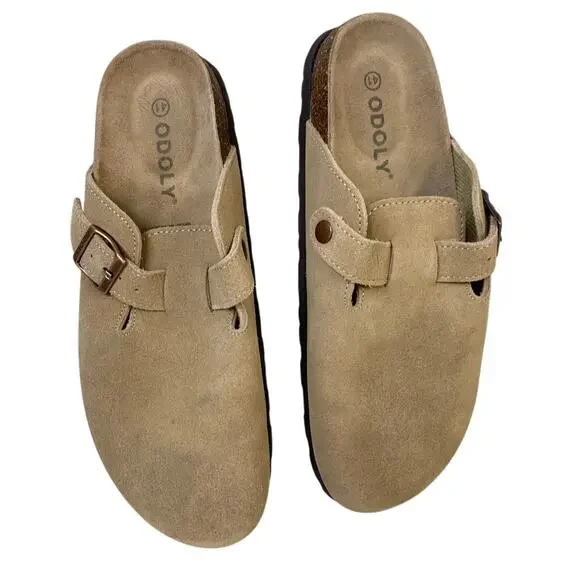 Odoly Womens Size 10 Brown Suede Clogs Sandals Closed Round Toe Slip On Shoes - Picture 5 of 8